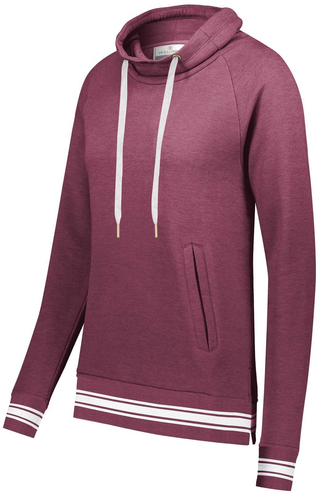 Holloway 229763 Ladies Ivy League Funnel Neck Pullover - Maroon Heather White - HIT a Double