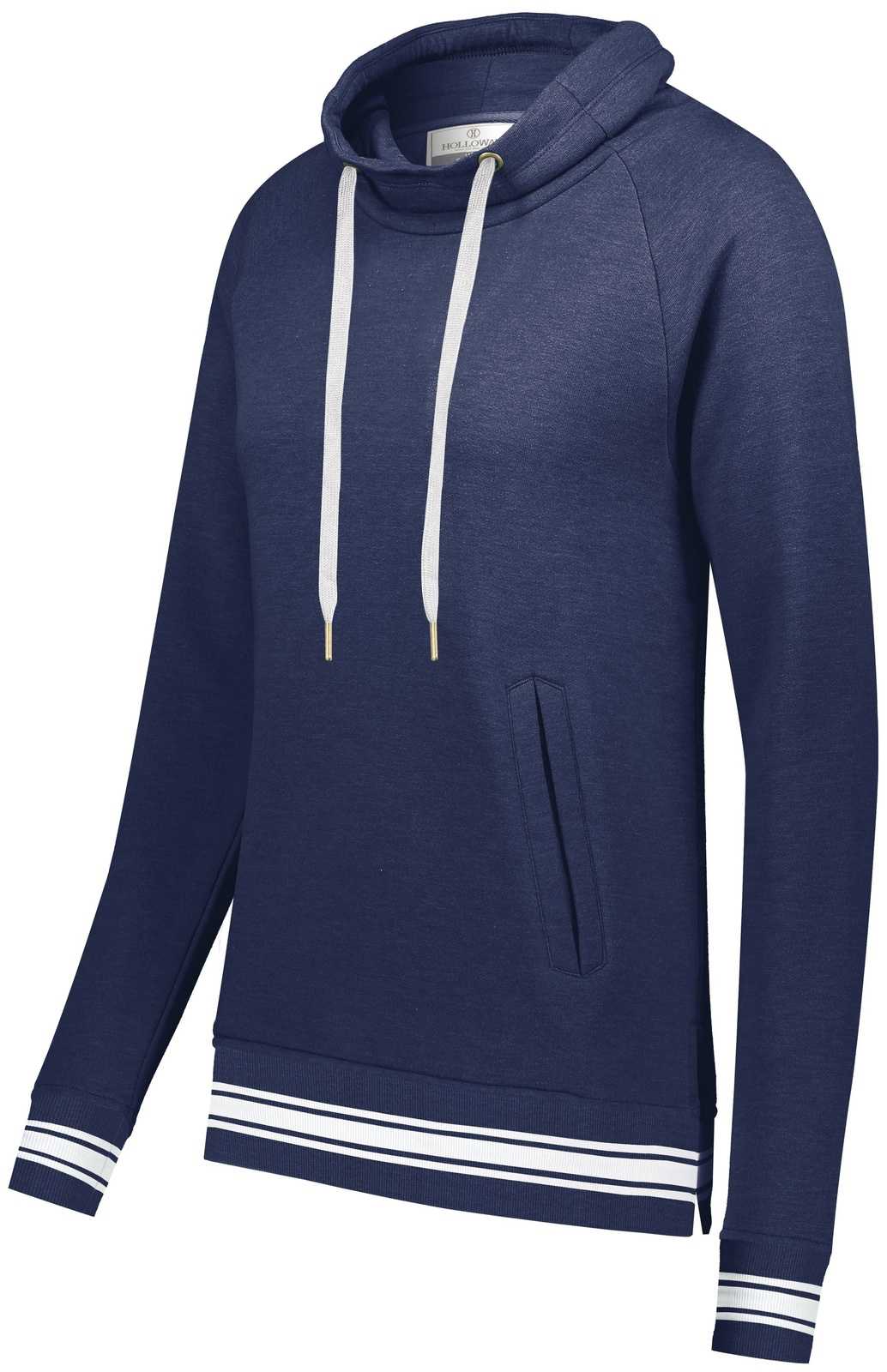 Holloway 229763 Ladies Ivy League Funnel Neck Pullover - Navy Heather White - HIT a Double