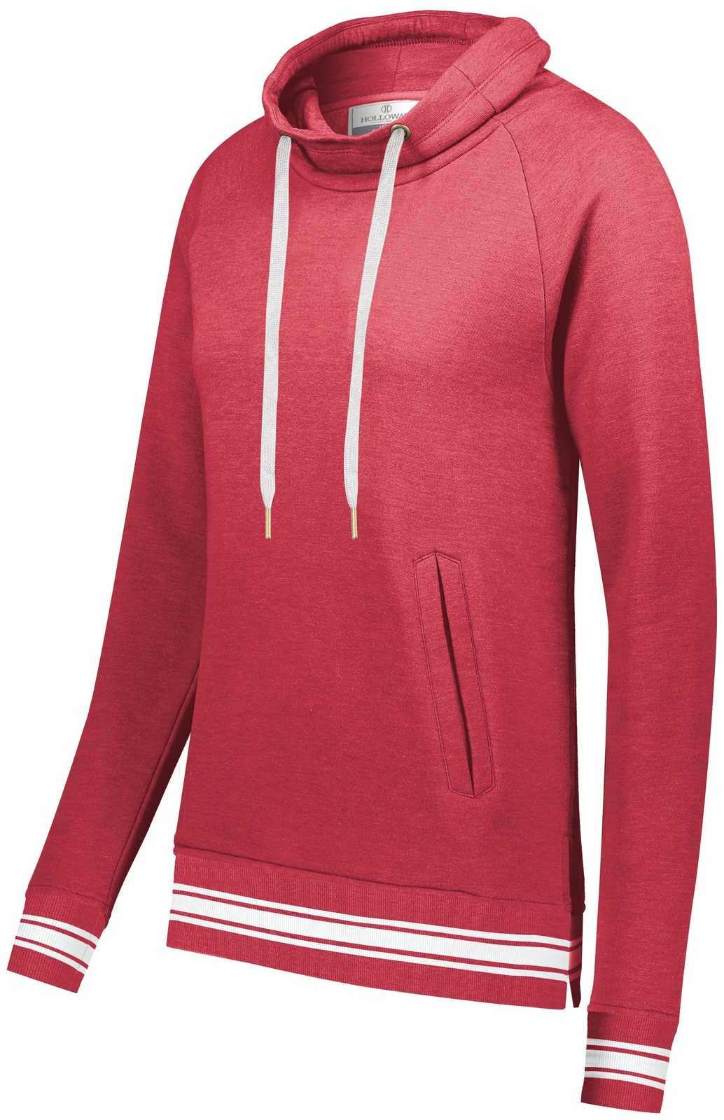 Holloway 229763 Ladies Ivy League Funnel Neck Pullover - Scarlet Heather White - HIT a Double
