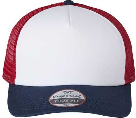 Imperial 1287 North Country Trucker Cap - White/ Imperial Navy/ Red - HIT a Double - 1