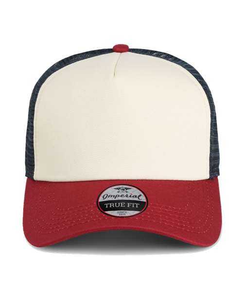 Imperial 1287 North Country Trucker Cap - Vanilla Red Ribbon Dark Navy - HIT a Double