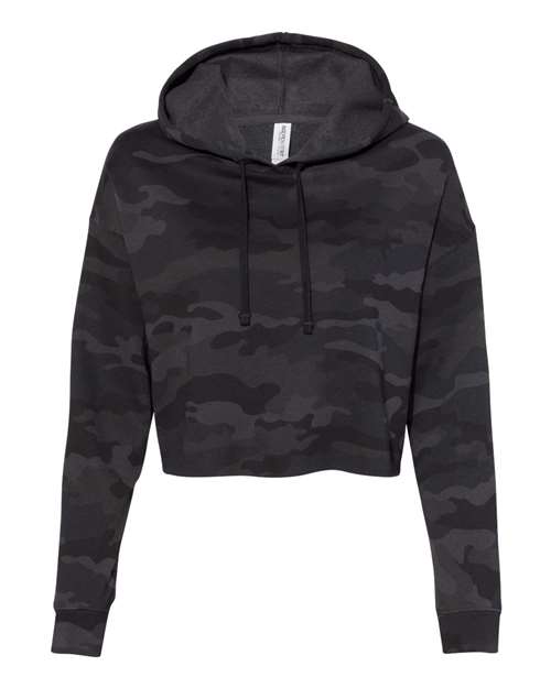 Independent Trading Co AFX64CRP Womens Lightweight Cropped Hooded Sweatshirt - Black Camo - HIT a Double