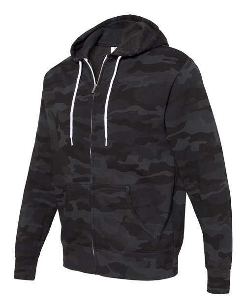 Independent Trading Co AFX90UNZ Unisex Lightweight Full-Zip Hooded Sweatshirt - Black Camo - HIT a Double