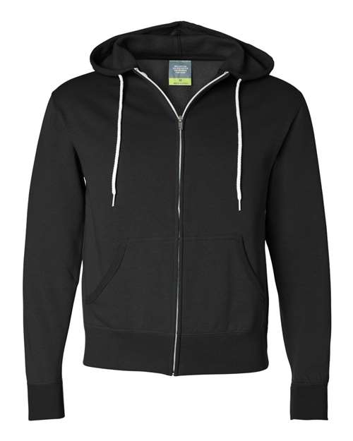 Independent Trading Co AFX90UNZ Unisex Lightweight Full-Zip Hooded Sweatshirt - Black - HIT a Double