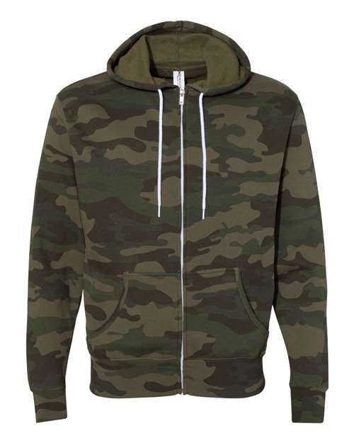 Independent Trading Co AFX90UNZ Unisex Lightweight Full-Zip Hooded Sweatshirt - Forest Camo - HIT a Double