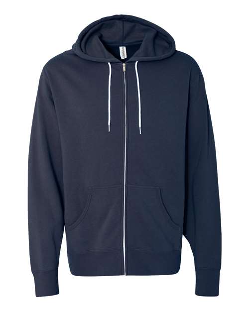 Independent Trading Co AFX90UNZ Unisex Lightweight Full-Zip Hooded Sweatshirt - Slate Blue - HIT a Double