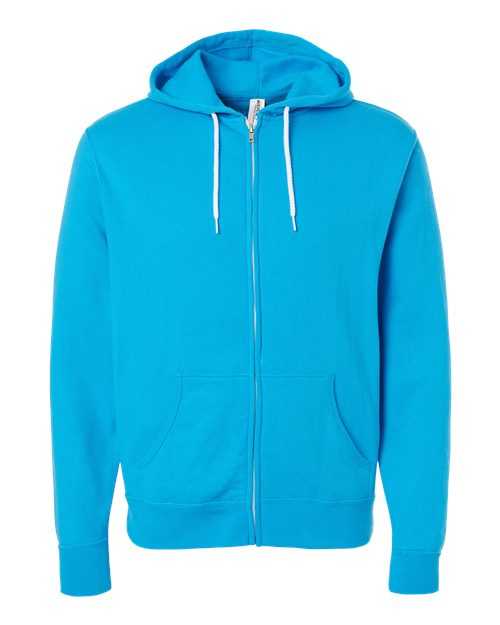 Independent Trading Co AFX90UNZ Unisex Lightweight Full-Zip Hooded Sweatshirt - Turquoise - HIT a Double