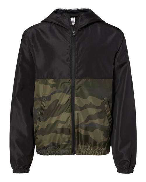 Independent Trading Co EXP24YWZ Youth Lightweight Windbreaker Full-Zip Jacket - Black Forest Camo - HIT a Double