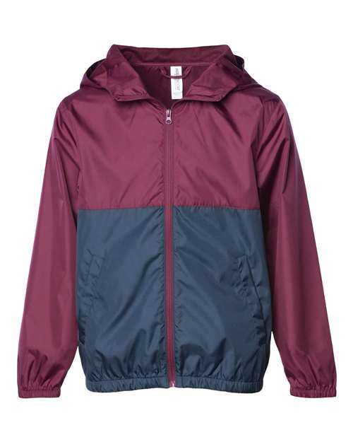 Independent Trading Co EXP24YWZ Youth Lightweight Windbreaker Full-Zip Jacket - Maroon Classic Navy - HIT a Double