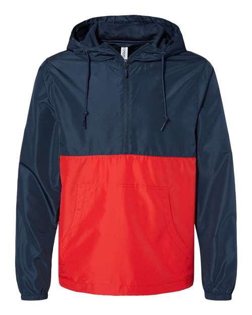 Independent Trading Co EXP54LWP Unisex Lightweight Quarter-Zip Windbreaker Pullover Jacket - Classic Navy Red - HIT a Double