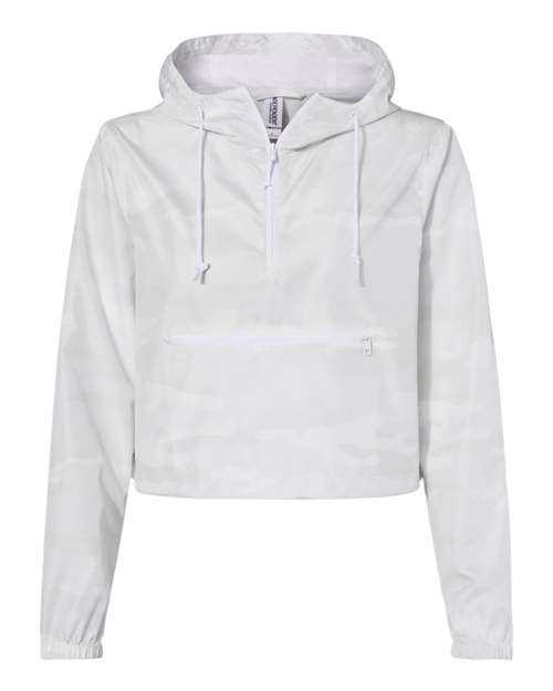 Independent Trading Co EXP64CRP Women&#39;s Lightweight Quarter-Zip Pullover Crop Windbreaker - White Camo - HIT a Double
