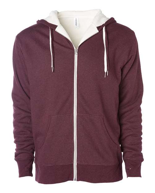 Independent Trading Co EXP90SHZ Unisex Sherpa-Lined Hooded Sweatshirt - Burgundy Heather - HIT a Double