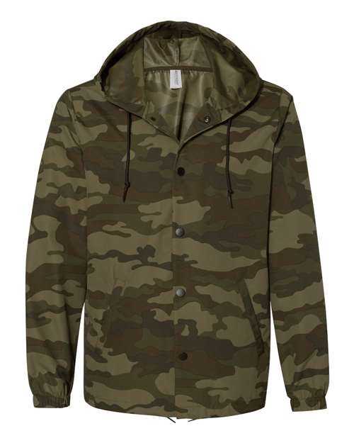 Independent Trading Co EXP95NB Water-Resistant Hooded Windbreaker - Forest Camo - HIT a Double