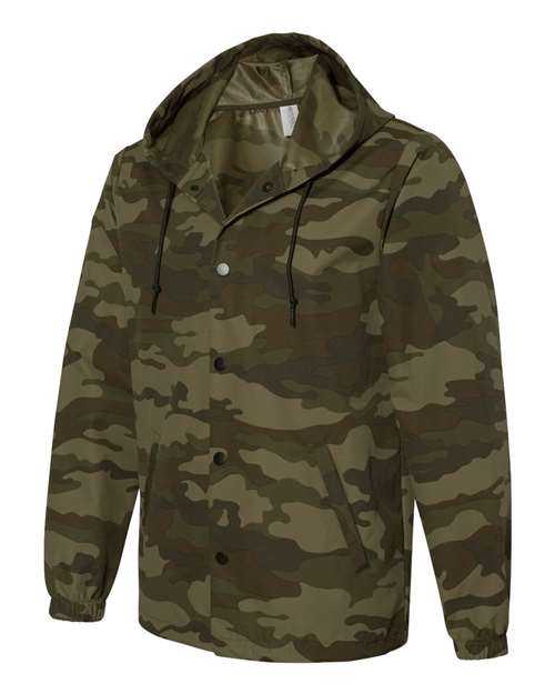 Independent Trading Co EXP95NB Water-Resistant Hooded Windbreaker - Forest Camo - HIT a Double