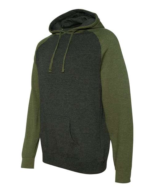 Independent Trading Co IND40RP Raglan Hooded Sweatshirt - Charcoal Heather Army Heather - HIT a Double