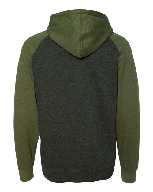 Independent Trading Co IND40RP Raglan Hooded Sweatshirt - Charcoal Heather Army Heather - HIT a Double