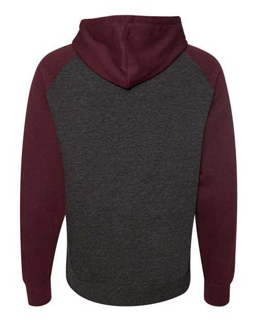Independent Trading Co IND40RP Raglan Hooded Sweatshirt - Charcoal Heather Burgundy Heather - HIT a Double