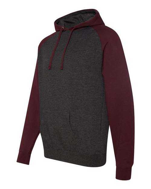 Independent Trading Co IND40RP Raglan Hooded Sweatshirt - Charcoal Heather Burgundy Heather - HIT a Double
