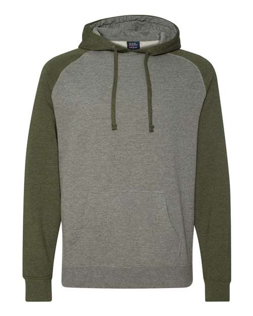 Independent Trading Co IND40RP Raglan Hooded Sweatshirt - Gunmetal Heather Army Heather - HIT a Double