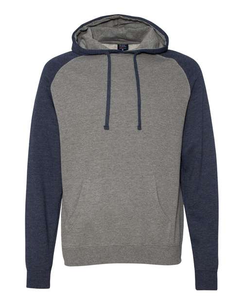 Independent Trading Co IND40RP Raglan Hooded Sweatshirt - Gunmetal Heather Classic Navy Heather - HIT a Double