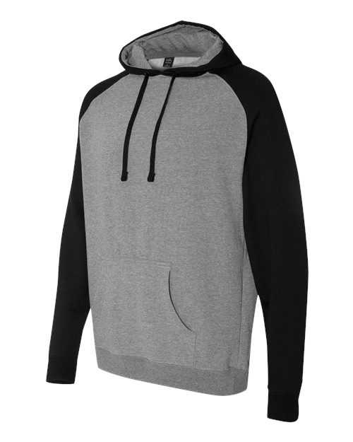 Independent Trading Co IND40RP Raglan Hooded Sweatshirt - Gunmetal Heather Black - HIT a Double