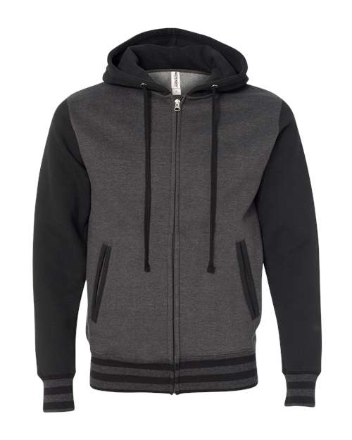 Independent Trading Co IND45UVZ Unisex Heavyweight Varsity Full-Zip Hooded Sweatshirt - Charcoal Heather Black - HIT a Double