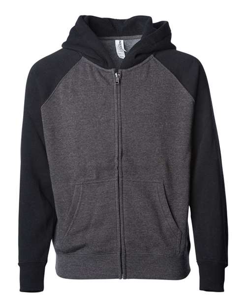 Independent Trading Co PRM15YSBZ Youth Lightweight Special Blend Raglan Zip Hood - Carbon Black - HIT a Double