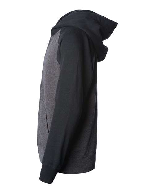Independent Trading Co PRM15YSBZ Youth Lightweight Special Blend Raglan Zip Hood - Carbon Black - HIT a Double