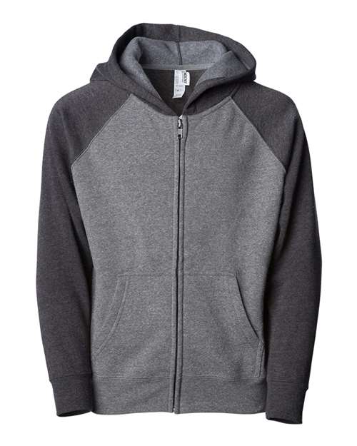 Independent Trading Co PRM15YSBZ Youth Lightweight Special Blend Raglan Zip Hood - Nickel Carbon - HIT a Double
