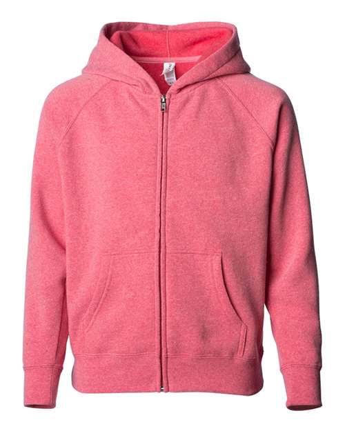 Independent Trading Co PRM15YSBZ Youth Lightweight Special Blend Raglan Zip Hood - Pomegranate - HIT a Double