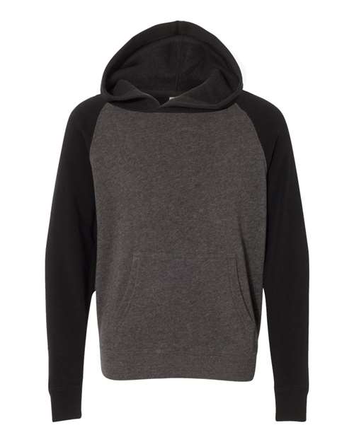 Independent Trading Co PRM15YSB Youth Special Blend Raglan Hooded Sweatshirt - Carbon Black - HIT a Double