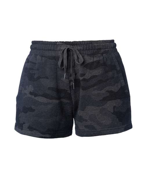 Independent Trading Co PRM20SRT Womens Lightweight California Wave Wash Sweatshorts - Black Camo Heather - HIT a Double - 1