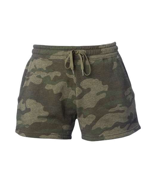 Independent Trading Co PRM20SRT Womens Lightweight California Wave Wash Sweatshorts - Forest Camo Heather - HIT a Double - 1