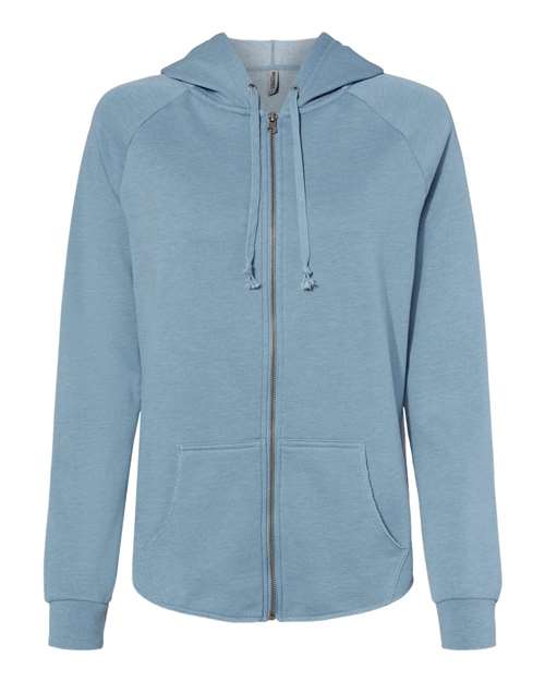 Independent Trading Co PRM2500Z Women's California Wave Wash Full-Zip Hooded Sweatshirt - Misty Blue - HIT a Double