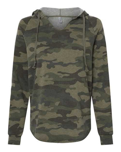 Independent Trading Co PRM2500 Womens Lightweight California Wave Wash Hooded Sweatshirt - Forest Camo Heather - HIT a Double