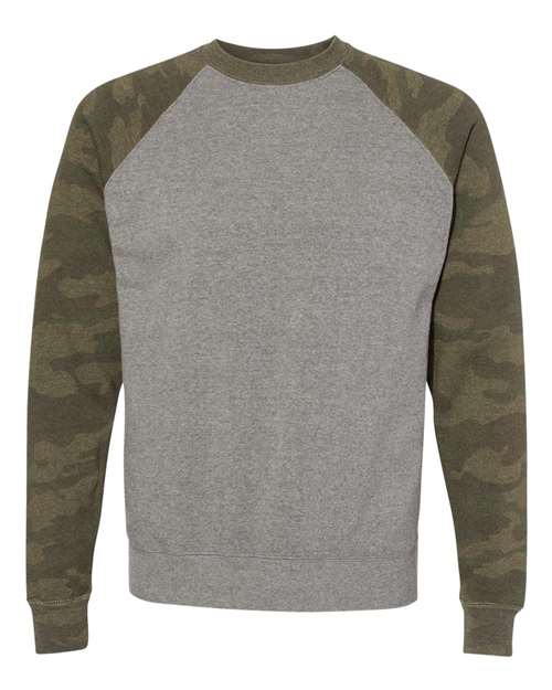 Independent Trading Co PRM30SBC Unisex Special Blend Raglan Sweatshirt - Nickel Heather Forest Camo - HIT a Double