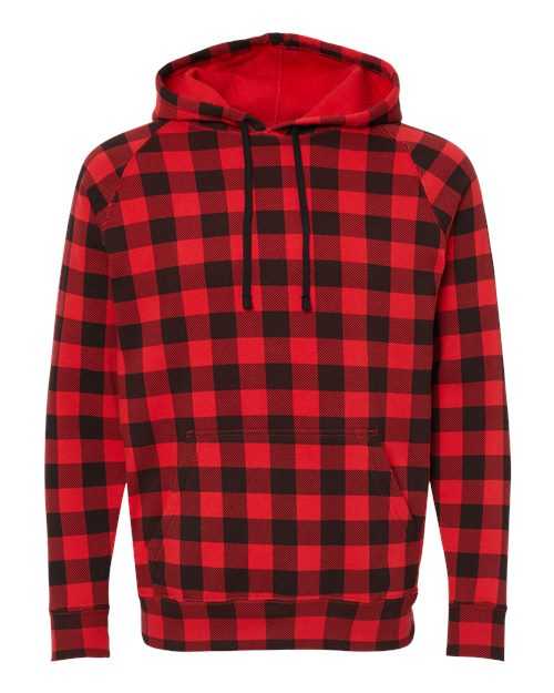Independent Trading Co PRM33SBP Unisex Special Blend Raglan Hooded Sweatshirt - Red Buffalo Plaid - HIT a Double