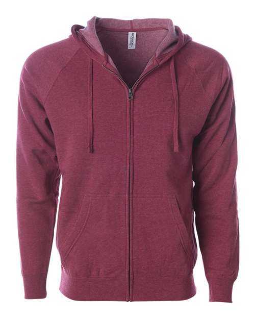 Independent Trading Co PRM33SBZ Unisex Special Blend Raglan Full-Zip Hooded Sweatshirt - Crimson - HIT a Double