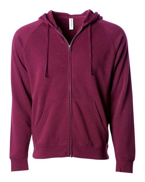 Independent Trading Co PRM33SBZ Unisex Special Blend Raglan Full-Zip Hooded Sweatshirt - Maroon - HIT a Double