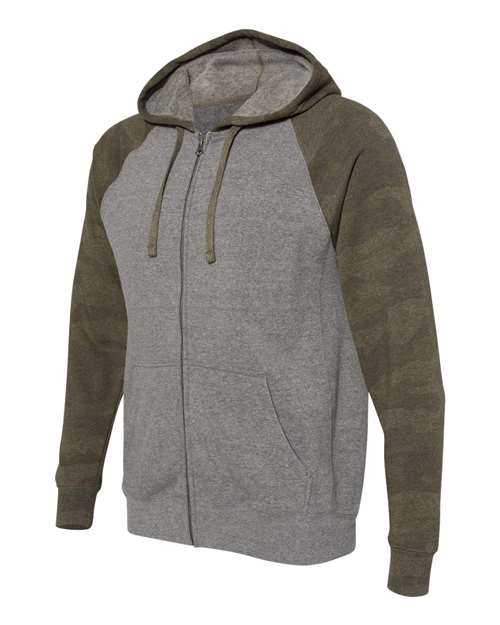 Independent Trading Co PRM33SBZ Unisex Special Blend Raglan Full-Zip Hooded Sweatshirt - Nickel Heather Forest Camo - HIT a Double