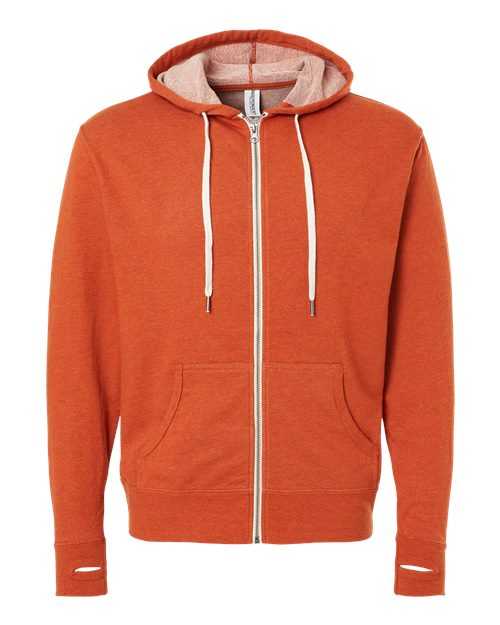 Independent Trading Co PRM90HTZ Unisex Heathered French Terry Full-Zip Hooded Sweatshirt - Burnt Orange Heather - HIT a Double