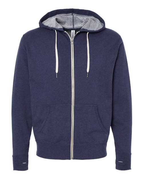 Independent Trading Co PRM90HTZ Unisex Heathered French Terry Full-Zip Hooded Sweatshirt - Navy Heather - HIT a Double