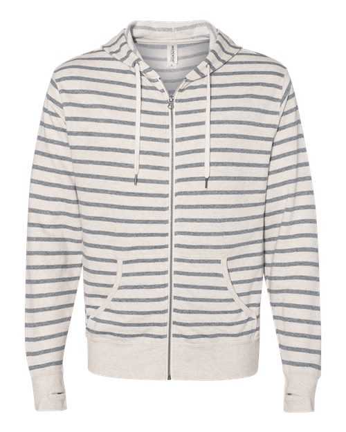 Independent Trading Co PRM90HTZ Unisex Heathered French Terry Full-Zip Hooded Sweatshirt - Oatmeal Heather Salt &amp; Pepper Stripe - HIT a Double