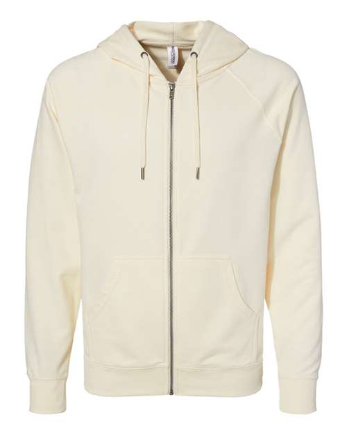 Independent Trading Co SS1000Z Icon Unisex Lightweight Loopback Terry Full-Zip Hooded Sweatshirt - Bone - HIT a Double