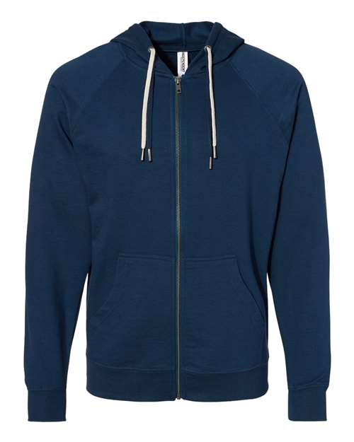 Independent Trading Co SS1000Z Icon Unisex Lightweight Loopback Terry Full-Zip Hooded Sweatshirt - Indigo - HIT a Double