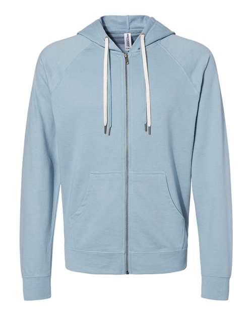 Independent Trading Co SS1000Z Icon Unisex Lightweight Loopback Terry Full-Zip Hooded Sweatshirt - Misty Blue - HIT a Double