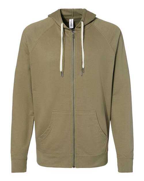 Independent Trading Co SS1000Z Icon Unisex Lightweight Loopback Terry Full-Zip Hooded Sweatshirt - Olive - HIT a Double