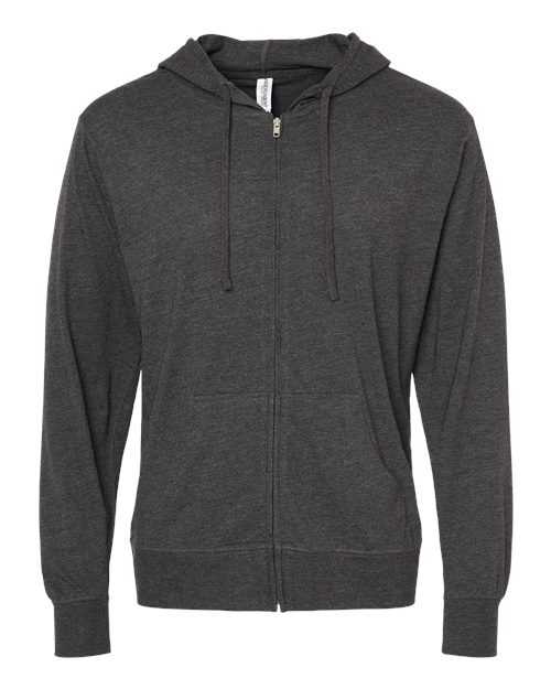 Independent Trading Co SS150JZ Lightweight Jersey Full-Zip Hooded T-Shirt - Charcoal Heather - HIT a Double