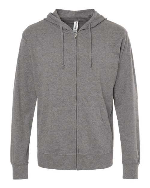 Independent Trading Co SS150JZ Lightweight Jersey Full-Zip Hooded T-Shirt - Gunmetal Heather - HIT a Double