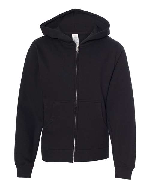 Independent Trading Co SS4001YZ Youth Midweight Full-Zip Hooded Sweatshirt - Black - HIT a Double